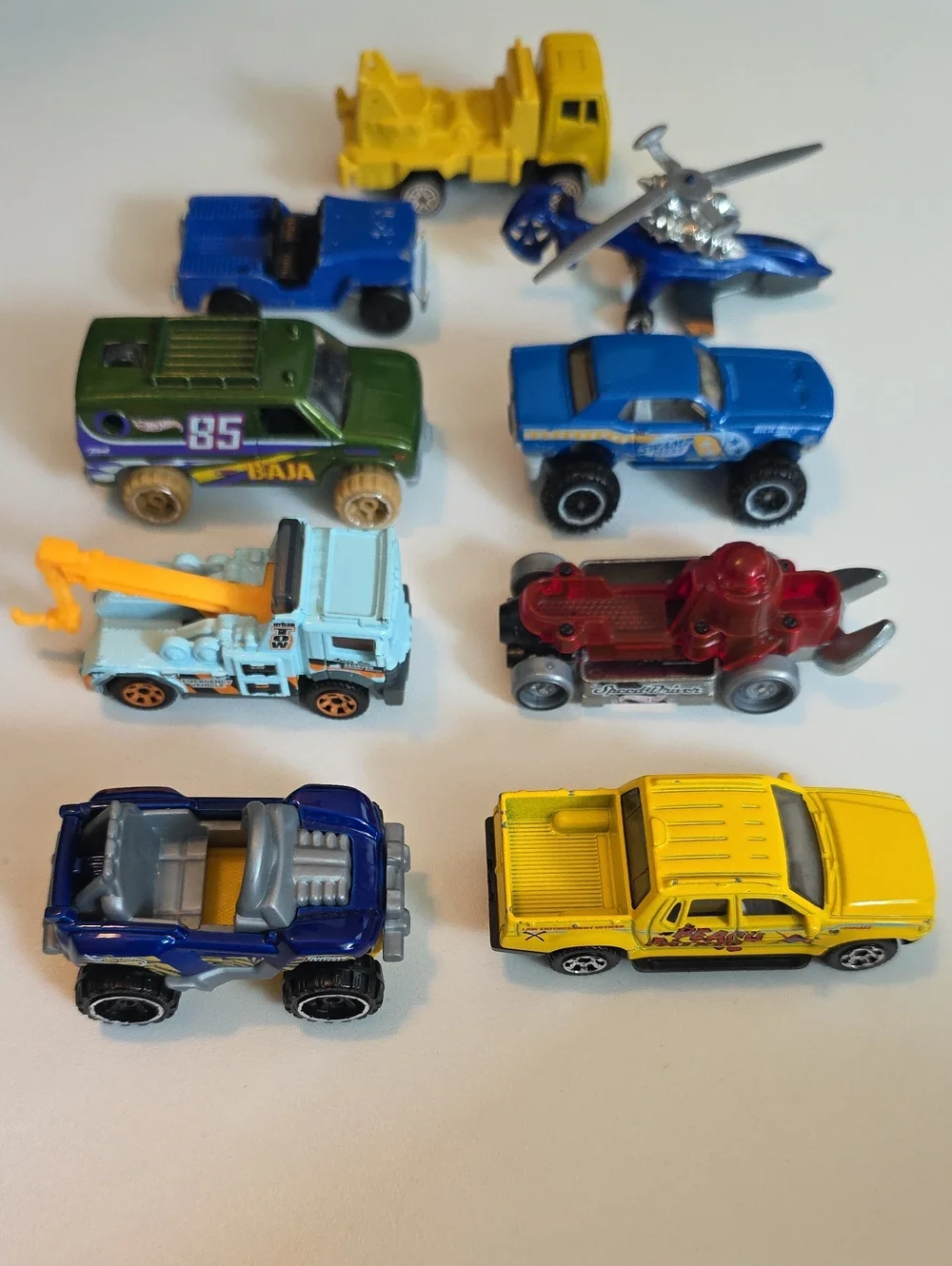 Assorted Vintage Toy Truck Bundle - Helicopter, Tow Truck, Mustang, Speed Driver